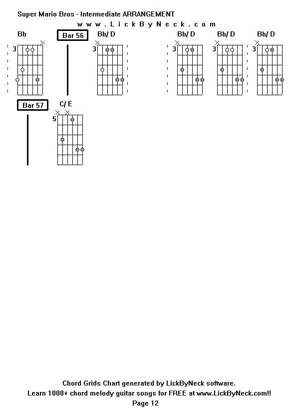 Chord Grids Chart of chord melody fingerstyle guitar song-Super Mario Bros - Intermediate ARRANGEMENT,generated by LickByNeck software.